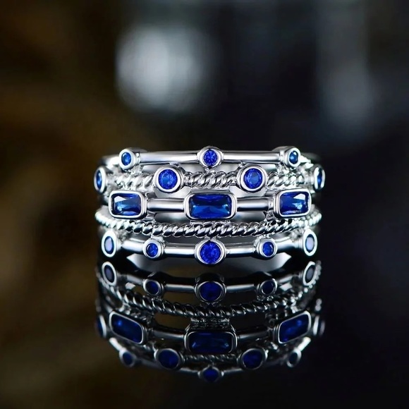 New 925 Silver Beautiful Party Engagement Sapphire  Ring - Picture 2 of 2
